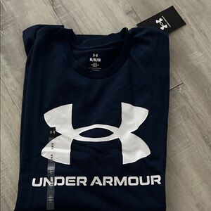 Under Armour Men's Dark Blue Tee with White Logo